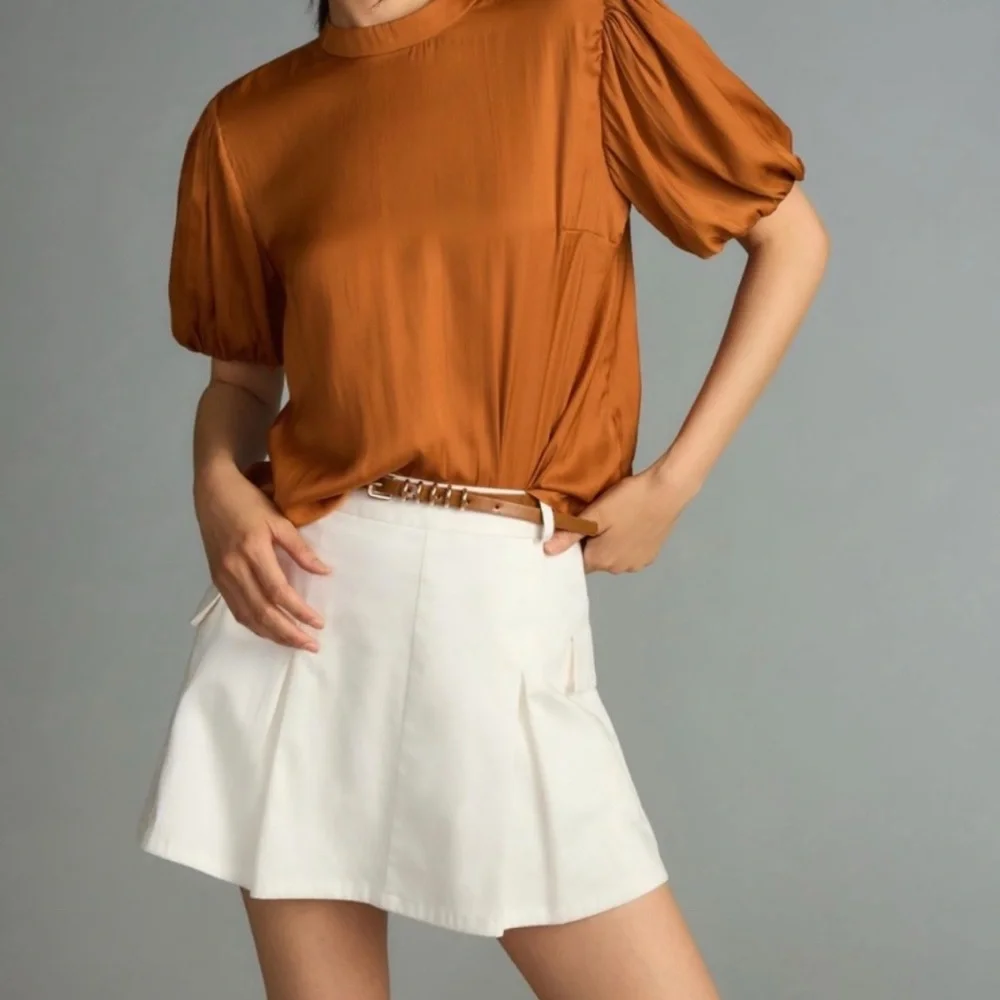 Anthropologie Mock-Neck Puff-Sleeve Blouse | EUC | Size S | (TC)